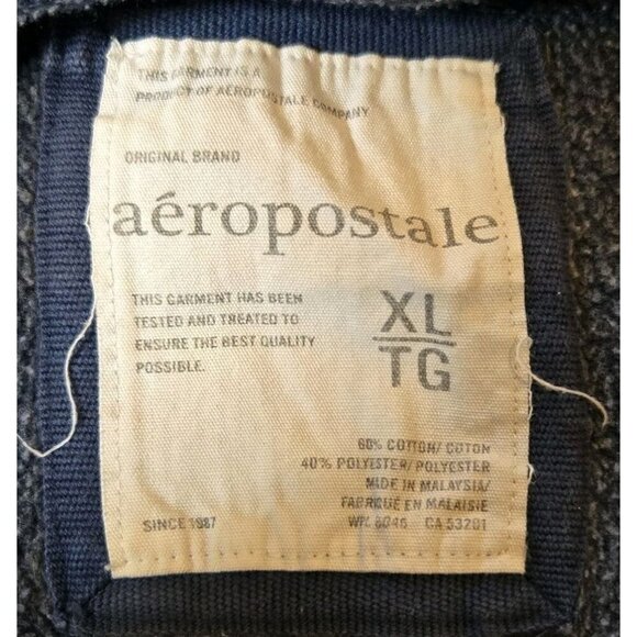 Aeropostale Y2K Hoodie XL Blue Embroidered 1987 Logo Button Kangaroo Stripe VTG - Picture 5 of 8